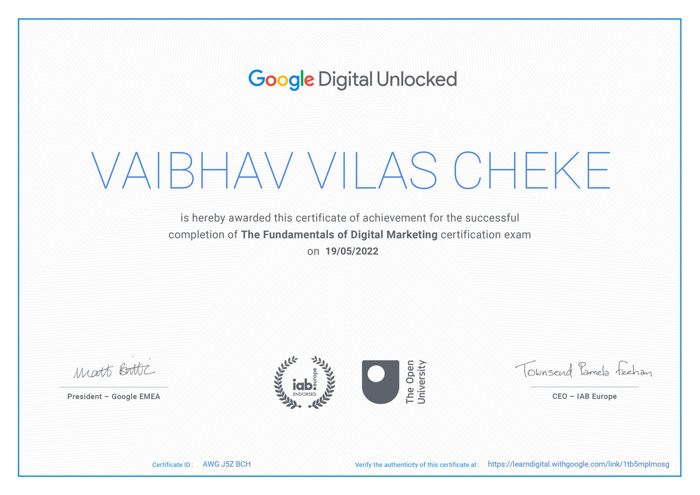Google Digital Unlocked certificate